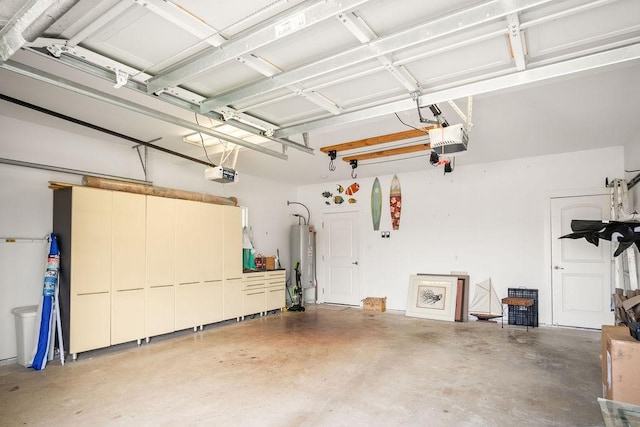 garage featuring a garage door opener and gas water heater