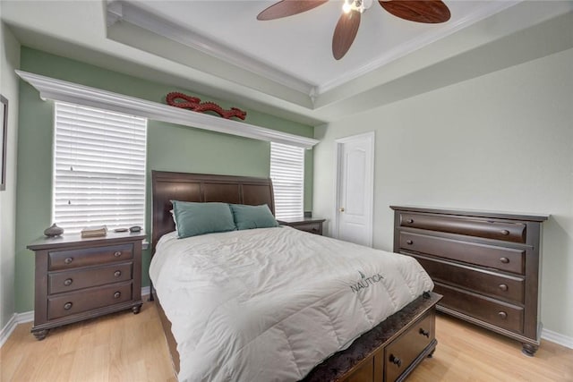 7313 Prairie Dr, Corpus Christi, TX 78413 - bedroom with crown molding, light wood-style floors, and ceiling fan