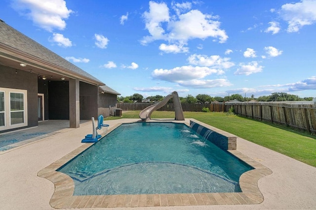6901 Ridgeline Ct, Corpus Christi, TX 78413 - view of swimming pool with a water slide, a patio, and central air condition unit