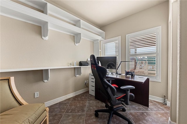13953 Dasmarinas Dr, Corpus Christi, TX 78418 - office area with baseboards and dark tile patterned flooring