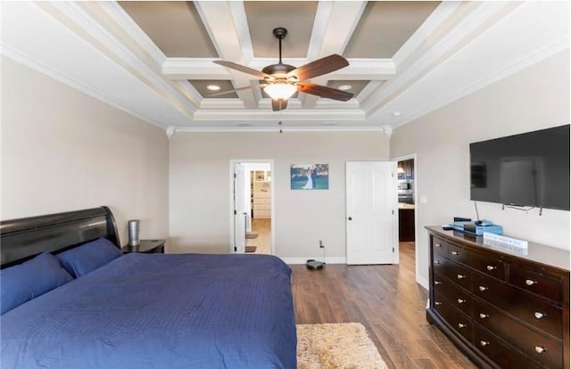 2013 Magnolia Falls Dr, Corpus Christi, TX 78415 - bedroom with coffered ceiling, ornamental molding, dark wood-type flooring, baseboards, and beamed ceiling