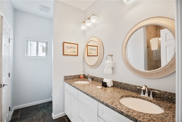 bathroom with walk in shower and vanity