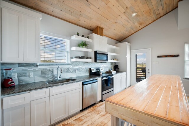 kitchen with plenty of natural light, white cabinetry, sink, and appliances with stainless steel finishes