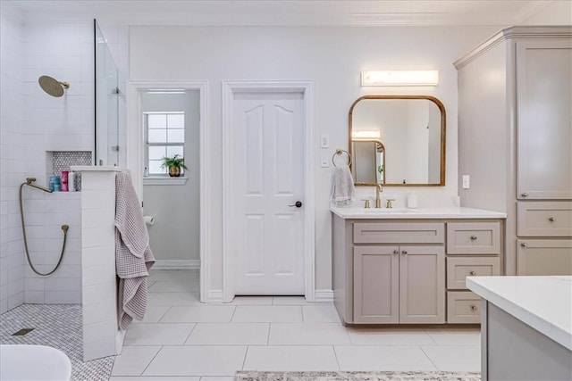 6046 Tarafaya Dr, Corpus Christi, TX 78414 - full bathroom with vanity, walk in shower, and tile patterned flooring