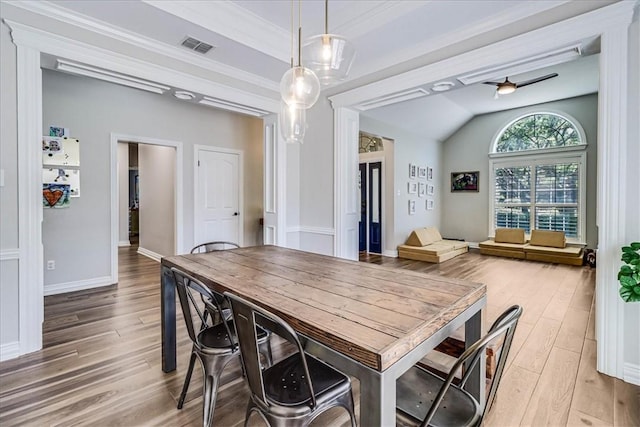 6046 Tarafaya Dr, Corpus Christi, TX 78414 - dining space with wood finished floors and vaulted ceiling