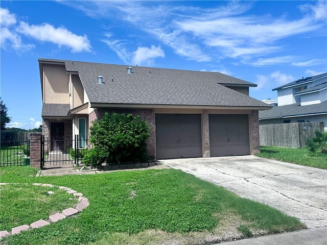 5406 Sugar Creek Dr, Corpus Christi, TX 78413 - view of front of property with a garage, concrete driveway, a shingled roof, and brick siding