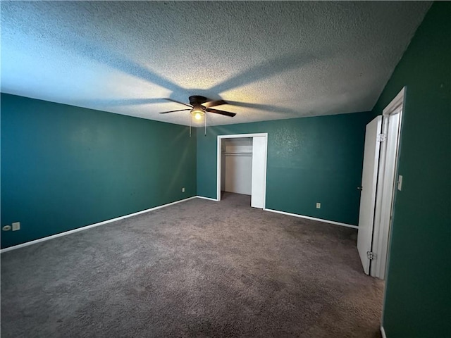 5406 Sugar Creek Dr, Corpus Christi, TX 78413 - unfurnished bedroom with carpet floors, a textured ceiling, a ceiling fan, and a closet