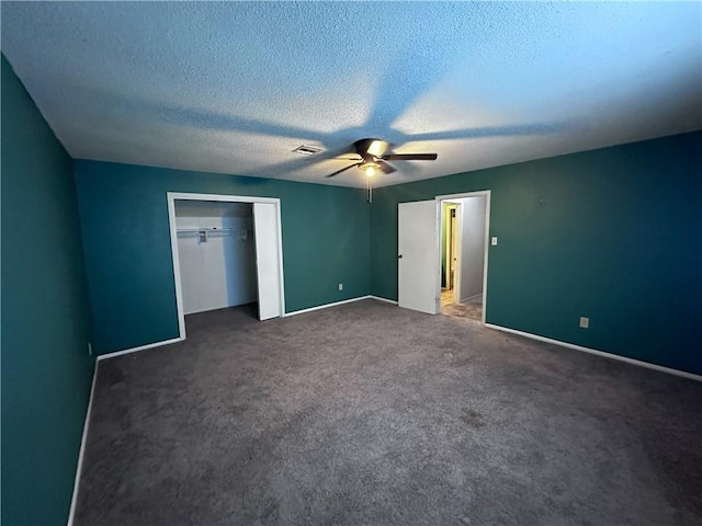 5406 Sugar Creek Dr, Corpus Christi, TX 78413 - unfurnished bedroom with a closet, ceiling fan, carpet flooring, and a textured ceiling