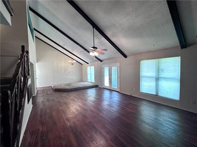 5406 Sugar Creek Dr, Corpus Christi, TX 78413 - unfurnished living room with wood finished floors, ceiling fan, a textured ceiling, and a chandelier