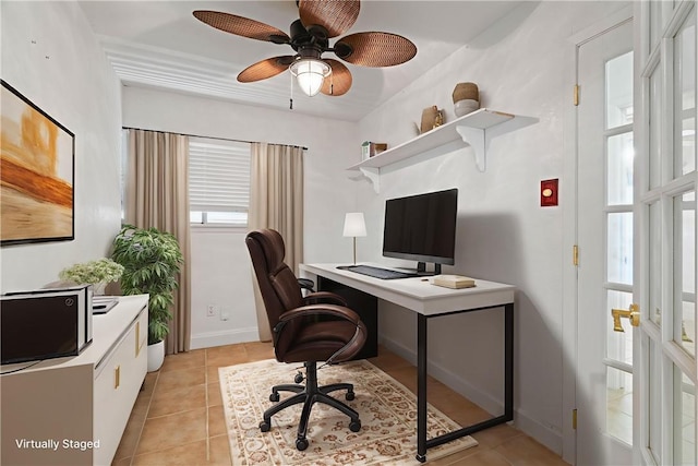 3101 Sylvan Crest Dr, Corpus Christi, TX 78415 - home office with light tile patterned floors and ceiling fan