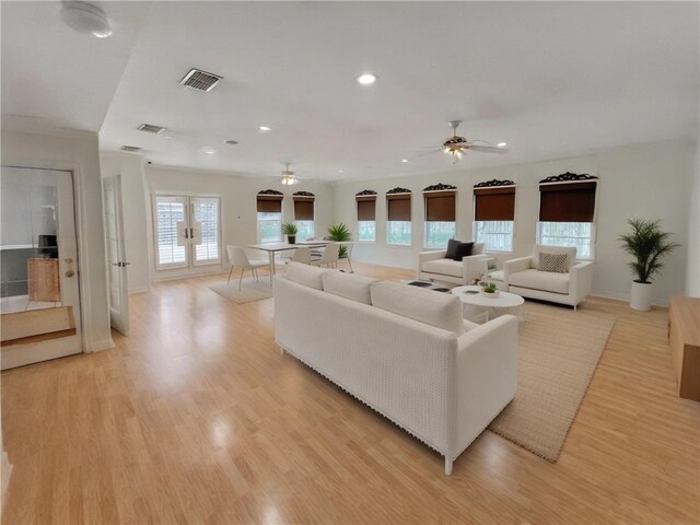 4513 Ammer Lake Dr, Corpus Christi, TX 78413 - living room with recessed lighting, a ceiling fan, and light wood-style flooring
