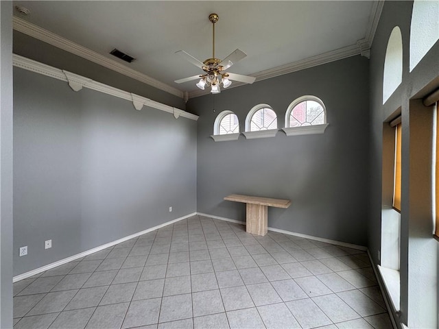 4513 Ammer Lake Dr, Corpus Christi, TX 78413 - spare room with ornamental molding, ceiling fan, and light tile patterned floors