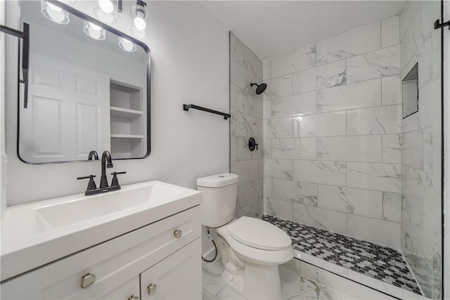 2442 Bevecrest Dr, Corpus Christi, TX 78415 - bathroom with marble finish floor, toilet, vanity, and a tile shower
