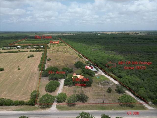 bird's eye view with a rural view