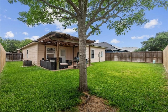 6517 Marblewing Dr, Corpus Christi, TX 78414 - rear view of property featuring a pergola, an outdoor hangout area, a patio, and central air condition unit