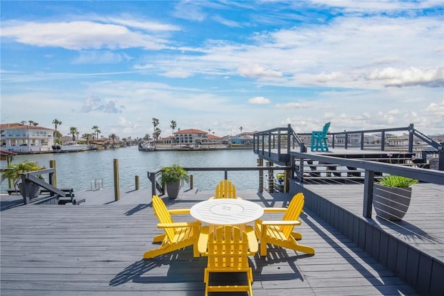 dock area with a water view