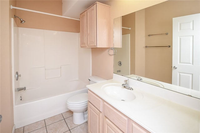 full bathroom with vanity, tile patterned flooring, toilet, and shower / bathtub combination