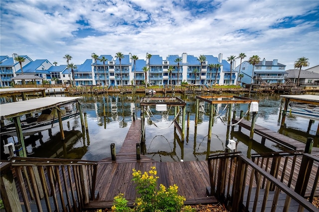 dock area with a water view