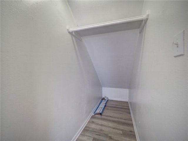 interior space with vaulted ceiling and wood finished floors