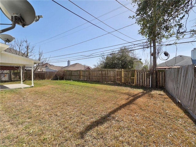 view of yard featuring a patio and a fenced backyard