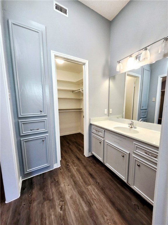 bathroom featuring hardwood / wood-style flooring and vanity