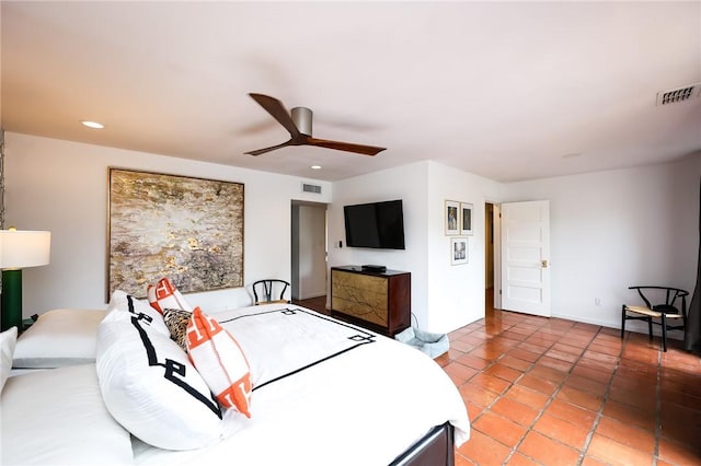 225 Chenoweth Dr, Corpus Christi, TX 78404 - bedroom with recessed lighting, a ceiling fan, light tile patterned floors, and baseboards