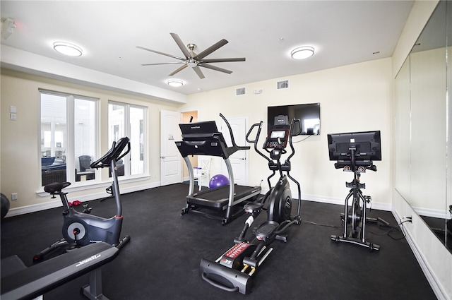 gym with ceiling fan