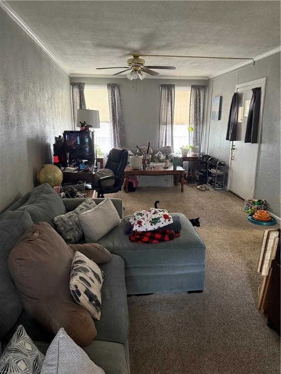 2802 Devon Dr, Corpus Christi, TX 78404 - carpeted living room with a ceiling fan