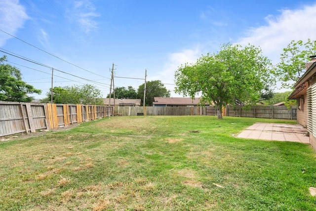 view of yard with a patio and a fenced backyard