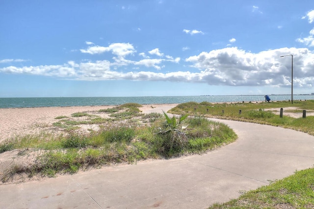 view of water feature featuring a beach view