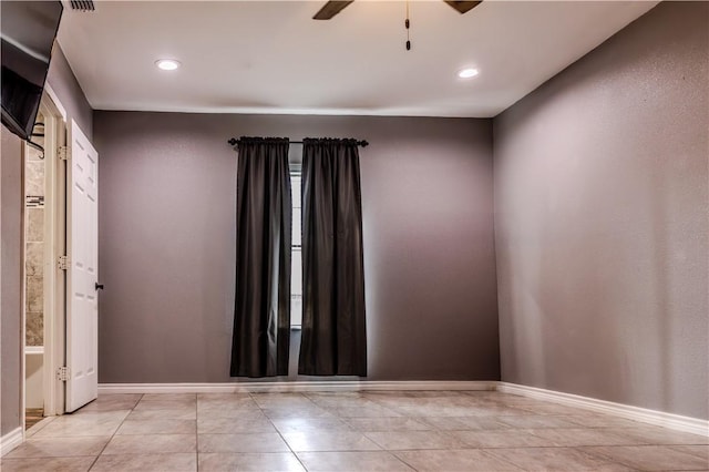 112 E 6th St, Bishop, TX 78343 - spare room featuring a ceiling fan, light tile patterned floors, baseboards, and recessed lighting