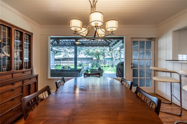 419 Peerman Pl, Corpus Christi, TX 78411 - dining area with a chandelier, ornamental molding, and wooden ceiling