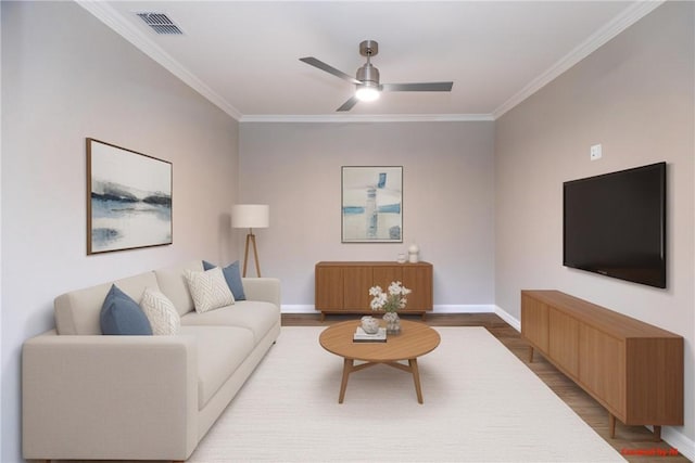 6214 Sadie St, Corpus Christi, TX 78415 - living room with wood finished floors, crown molding, and ceiling fan