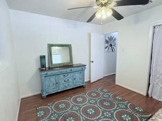 1638 W Palm Dr, Aransas Pass, TX 78336 - bedroom featuring dark wood finished floors and ceiling fan