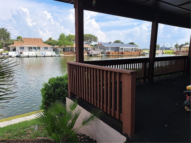 view of dock with a water view