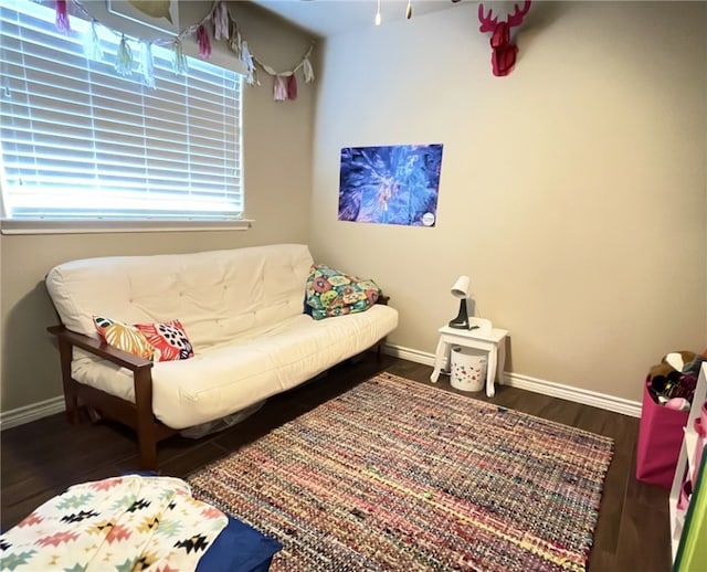 living room featuring dark wood-type flooring