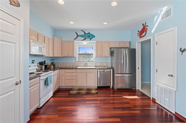 kitchen with sink, dark hardwood / wood-style floors, and stainless steel appliances