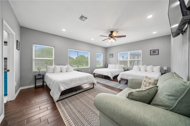 230 Valerie St, Corpus Christi, TX 78418 - bedroom with baseboards, dark wood finished floors, recessed lighting, and ceiling fan