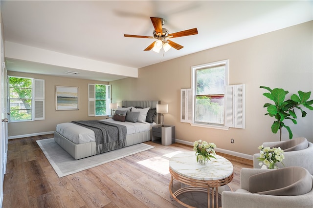 bedroom featuring ceiling fan and wood-type flooring