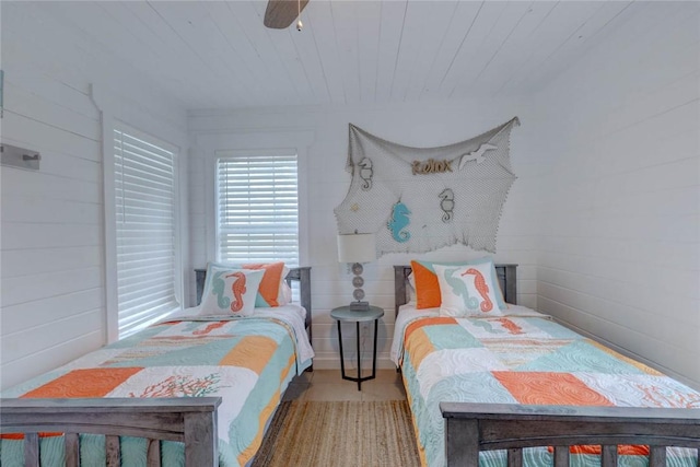 4034 Laguna Shores Rd, Corpus Christi, TX 78418 - bedroom with a ceiling fan, wood ceiling, and tile patterned floors