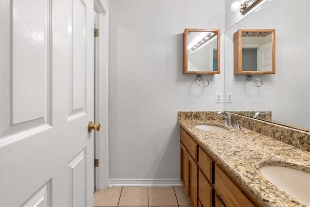 bathroom with tile patterned flooring and vanity