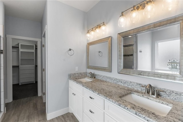 bathroom with vanity and hardwood / wood-style floors