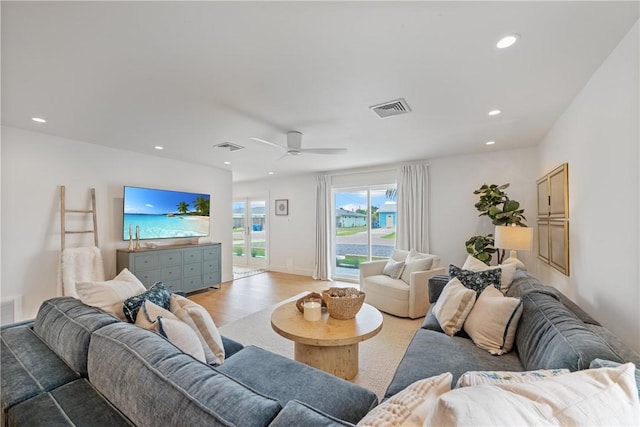 416 E Ave C Ave, Port Aransas, TX 78373 - living room with recessed lighting, light wood-style flooring, and ceiling fan