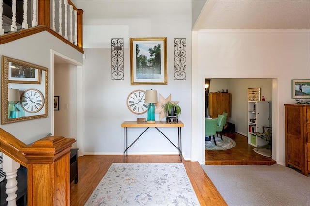 foyer entrance with hardwood / wood-style flooring