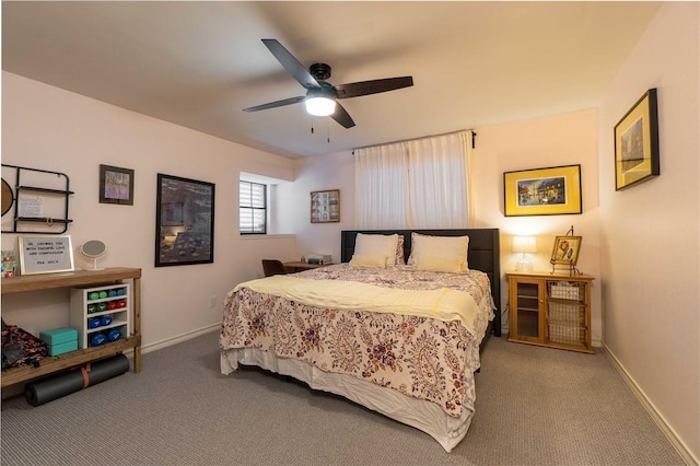 bedroom with carpet floors and ceiling fan