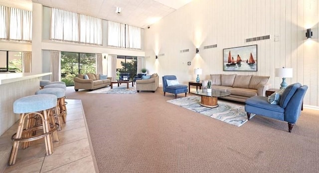 1400 Ocean Dr Unit 503-C, Corpus Christi, TX 78404 - living area featuring a high ceiling and carpet floors
