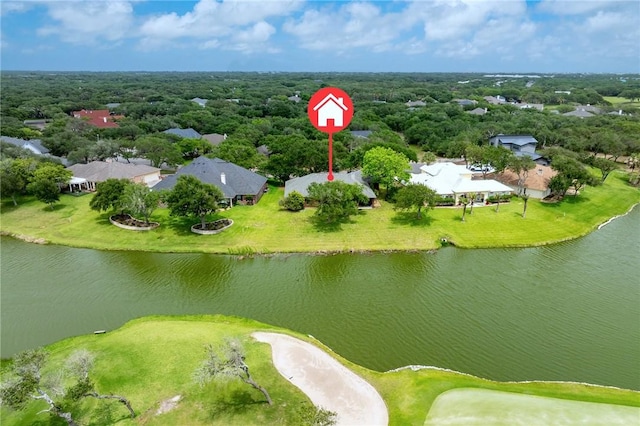 aerial view with a water view and a residential view