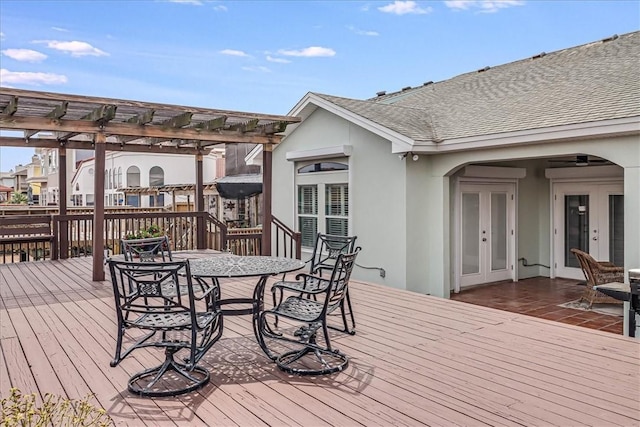 13530 Royal Fifth Ct, Corpus Christi, TX 78418 - wooden deck with a pergola and french doors