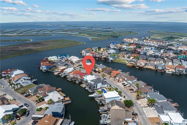 aerial view featuring a water view