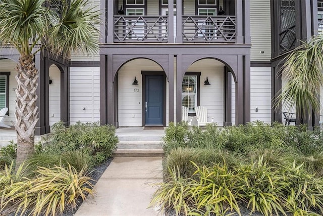 doorway to property featuring a balcony